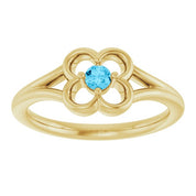 14K Yellow Natural Aquamarine Youth Flower Ring