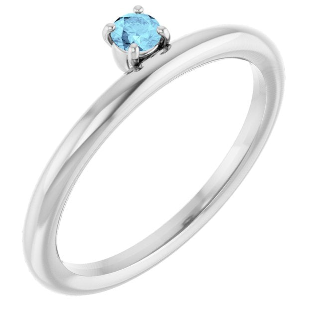 14K White Natural Aquamarine Stackable Ring