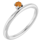 14K White Natural Citrine Stackable Ring