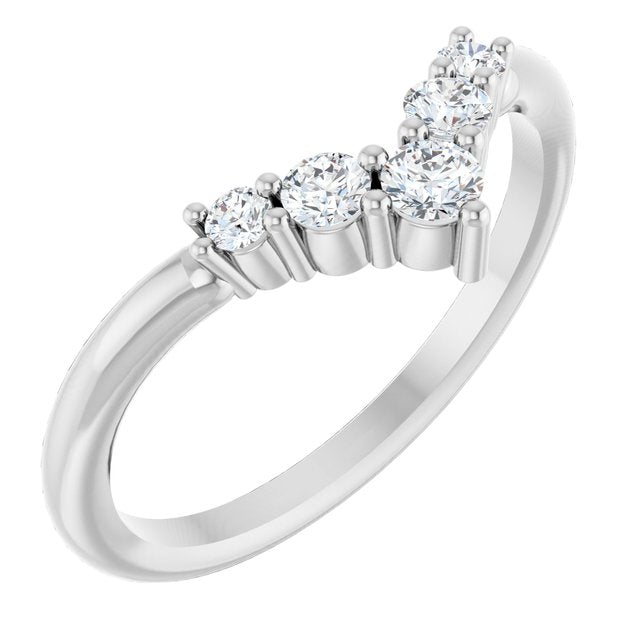 14K White 1/4 CTW Natural Diamond Graduated V Ring - Stylish Elegance