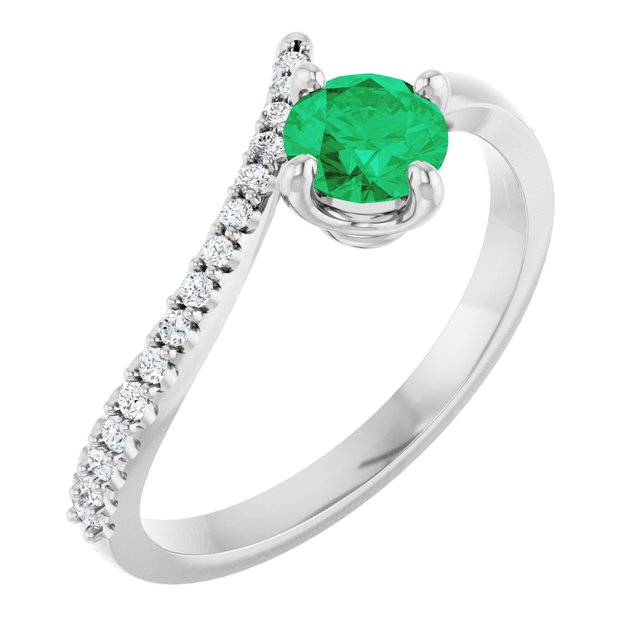 Sterling Silver Lab-Grown Emerald & 1/10 CTW Natural Diamond Bypass Ring