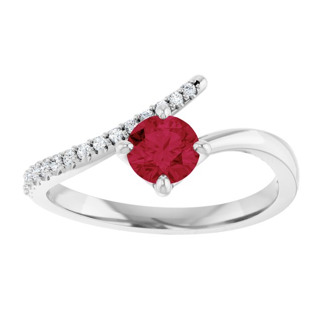 Sterling Silver Lab-Grown Ruby & 1/10 CTW Natural Diamond Bypass Ring