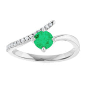 Sterling Silver Lab-Grown Emerald & 1/10 CTW Natural Diamond Bypass Ring