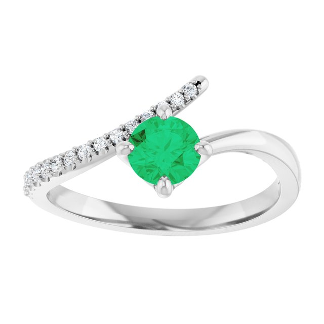 Sterling Silver Lab-Grown Emerald & 1/10 CTW Natural Diamond Bypass Ring