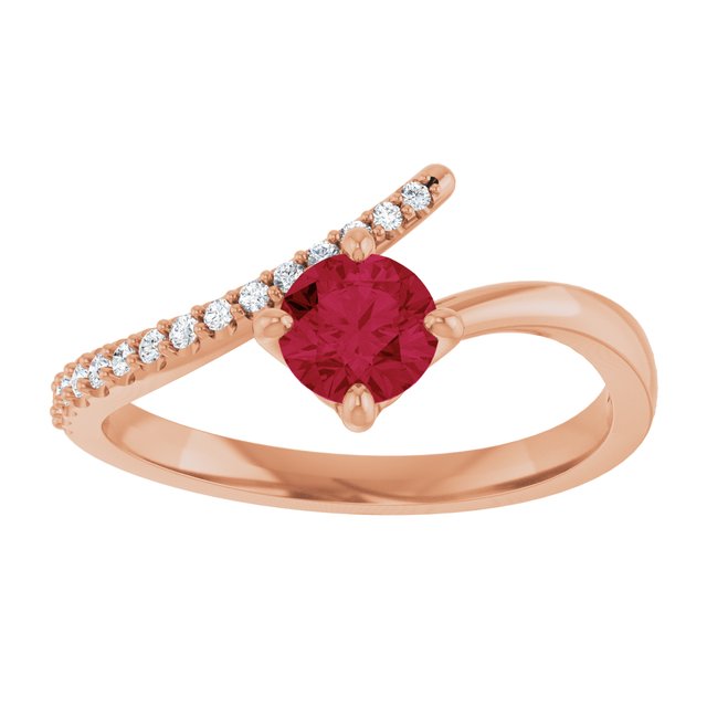 14K Rose Lab-Grown Ruby & 1/10 CTW Natural Diamond Bypass Ring