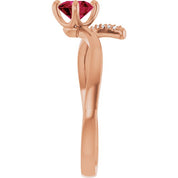 14K Rose Lab-Grown Ruby & 1/10 CTW Natural Diamond Bypass Ring