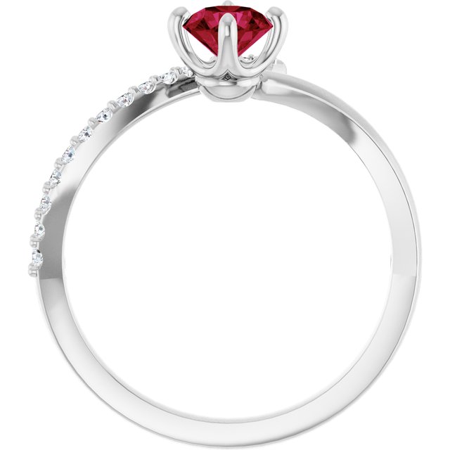 Sterling Silver Lab-Grown Ruby & 1/10 CTW Natural Diamond Bypass Ring