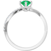 Sterling Silver Lab-Grown Emerald & 1/10 CTW Natural Diamond Bypass Ring