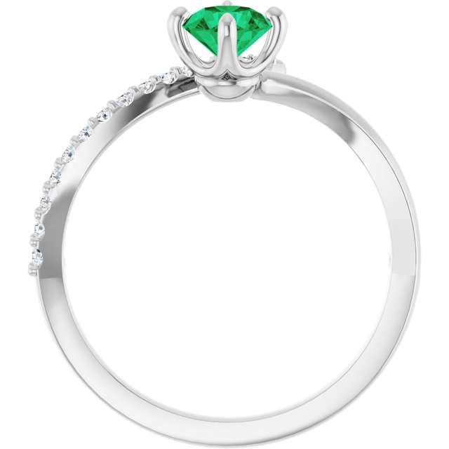 Sterling Silver Lab-Grown Emerald & 1/10 CTW Natural Diamond Bypass Ring