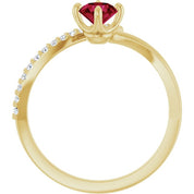 14K Yellow Natural Ruby & 1/10 CTW Natural Diamond Bypass Ring