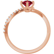 14K Rose Lab-Grown Ruby & 1/10 CTW Natural Diamond Bypass Ring
