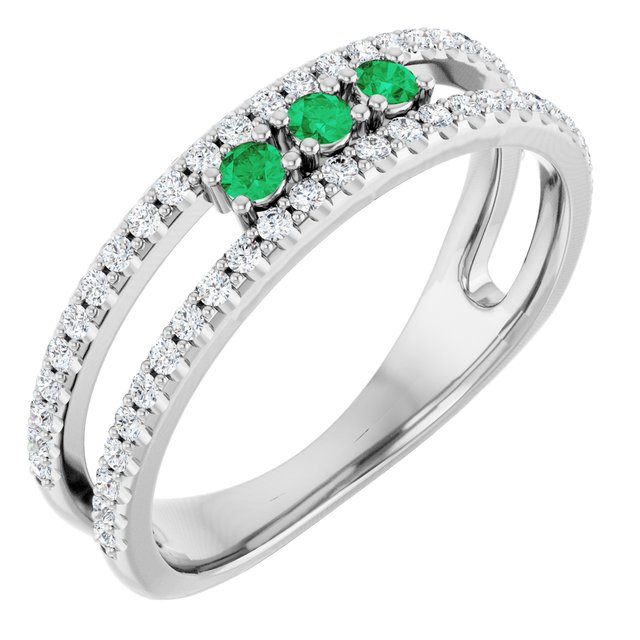Sterling Silver Lab-Grown Emerald & 1/4 CTW Natural Diamond Ring