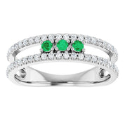 Sterling Silver Lab-Grown Emerald & 1/4 CTW Natural Diamond Ring