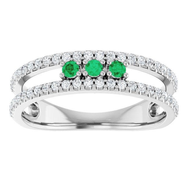 Sterling Silver Lab-Grown Emerald & 1/4 CTW Natural Diamond Ring