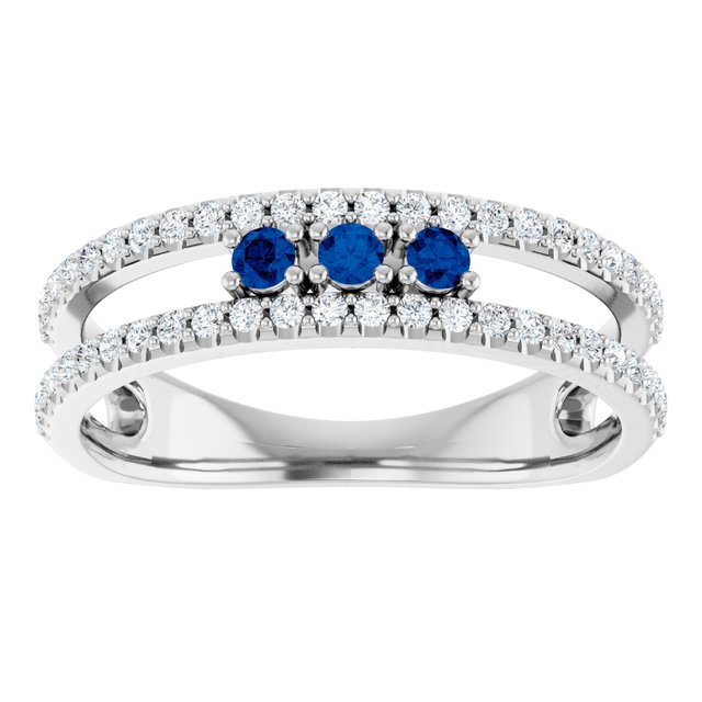 Sterling Silver Lab-Grown Blue Sapphire & 1/4 CTW Natural Diamond Ring