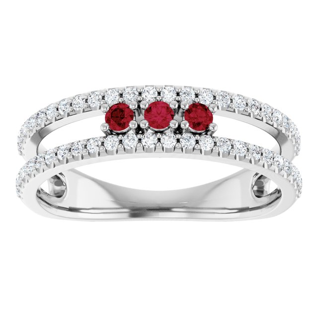 14K White Lab-Grown Ruby & 1/4 CTW Natural Diamond Ring