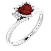 Sterling Silver Natural Mozambique Garnet & .03 CTW Natural Diamond Heart Rring