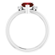 Sterling Silver Natural Mozambique Garnet & .03 CTW Natural Diamond Heart Rring