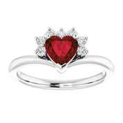 Sterling Silver Natural Mozambique Garnet & .03 CTW Natural Diamond Heart Rring