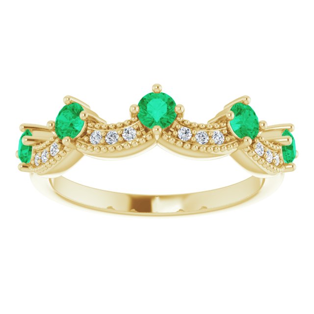 14K Yellow Lab-Grown Emerald & .05 Natural Diamond Crown Ring