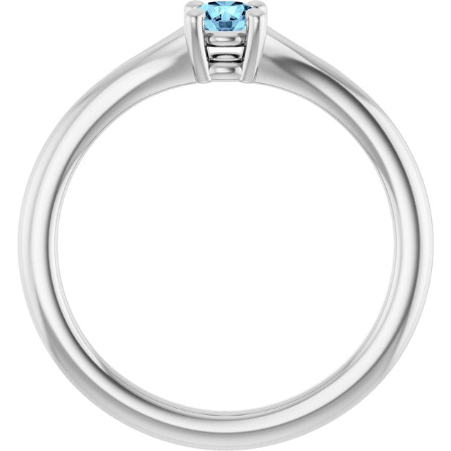 Sterling Silver Imitation Aquamarine Youth Solitaire Ring