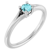 Sterling Silver Imitation Blue Zircon Youth Solitaire Ring