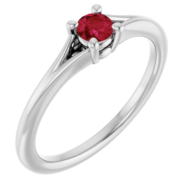 Sterling Silver Lab-Grown Ruby Youth Solitaire Ring