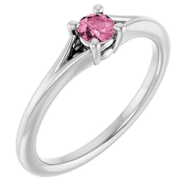 Sterling Silver Imitation Pink Tourmaline Youth Solitaire Ring