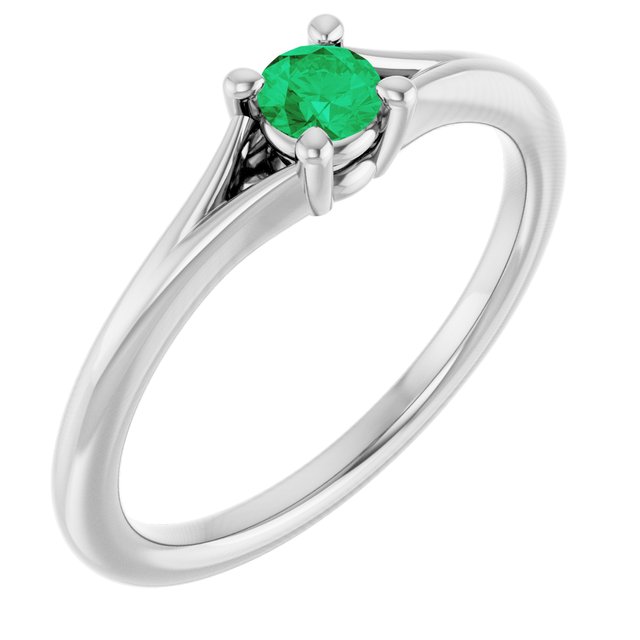 Sterling Silver Imitation Emerald Youth Solitaire Ring