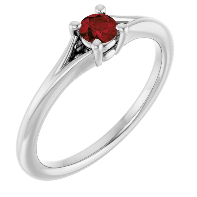 Sterling Silver Imitation Mozambique Garnet Youth Solitaire Ring