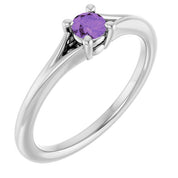 Sterling Silver Imitation Amethyst Youth Solitaire Ring