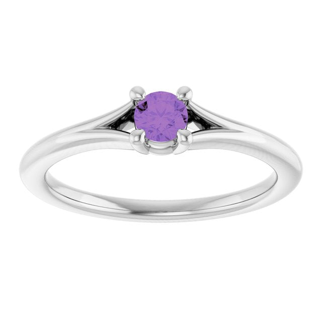 Sterling Silver Imitation Amethyst Youth Solitaire Ring