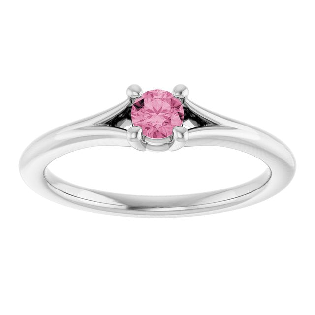 Sterling Silver Imitation Pink Tourmaline Youth Solitaire Ring