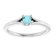 Sterling Silver Imitation Blue Zircon Youth Solitaire Ring