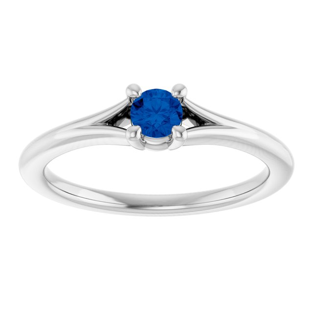 Sterling Silver Lab-Grown Blue Sapphire Youth Solitaire Ring