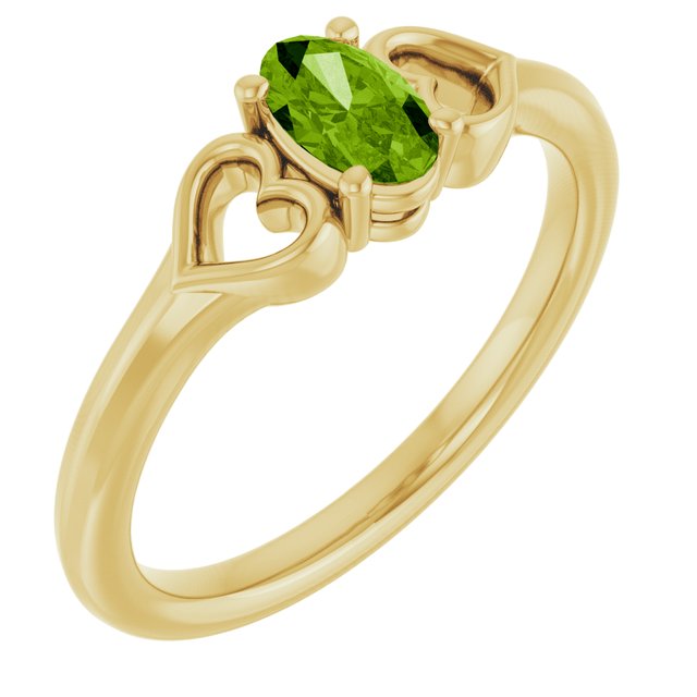 14K Yellow Natural Peridot Youth Heart Ring
