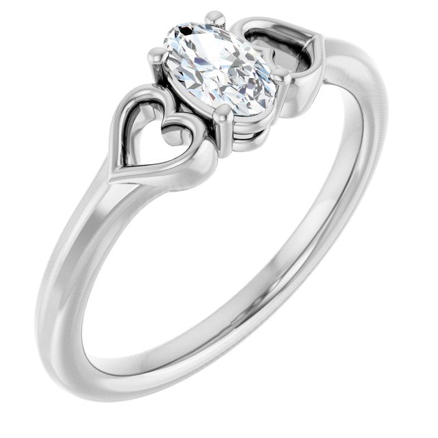 14K White 1/4 CT Natural Diamond Youth Heart Ring