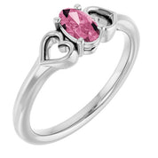 Sterling Silver Imitation Pink Tourmaline Youth Heart Ring