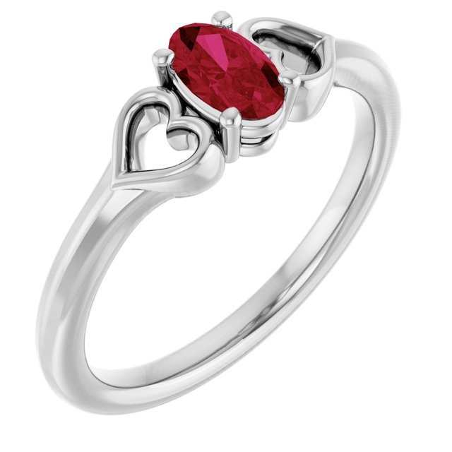 Sterling Silver Lab-Grown Ruby Youth Heart Ring
