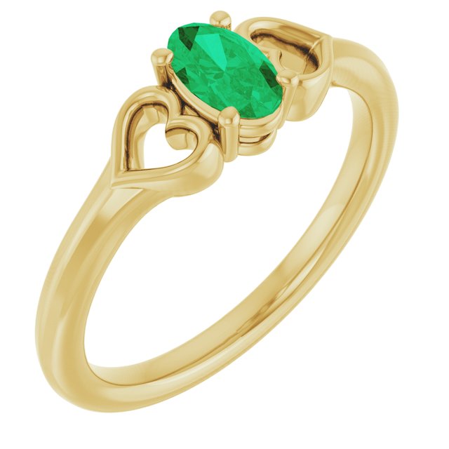 14K Yellow Natural Emerald Youth Heart Ring