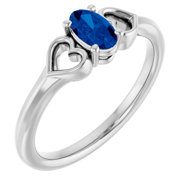 14K White Lab-Grown Blue Sapphire Youth Heart Ring