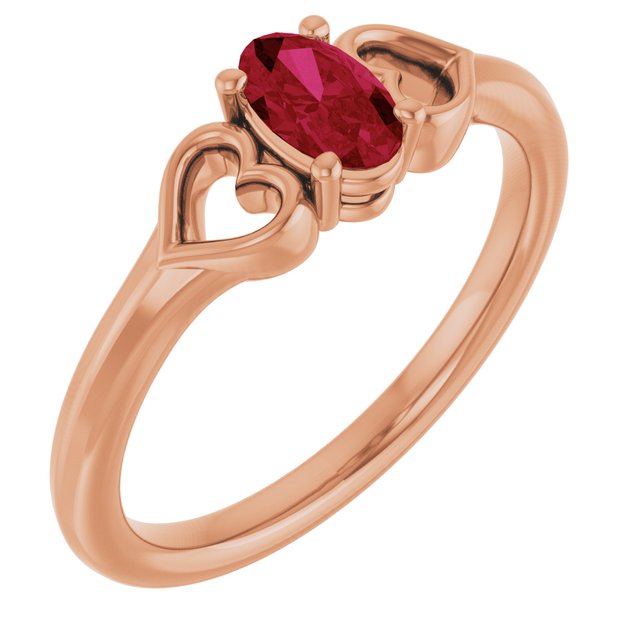 14K Rose Lab-Grown Ruby Youth Heart Ring