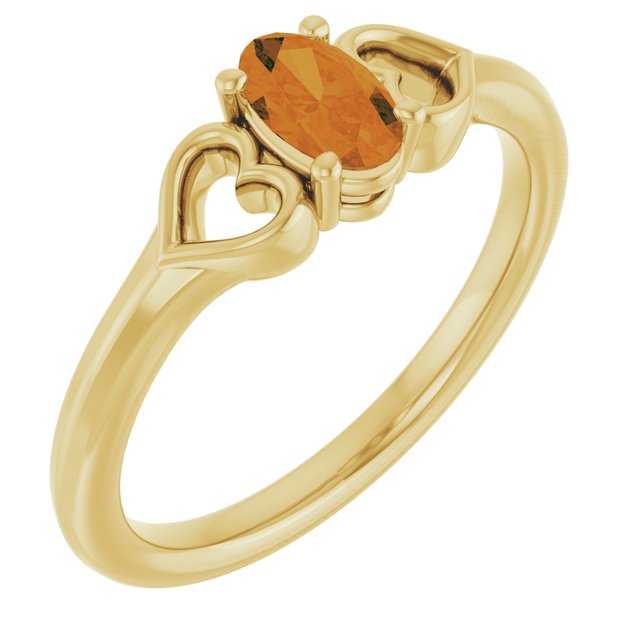 14K Yellow Natural Citrine Youth Heart Ring