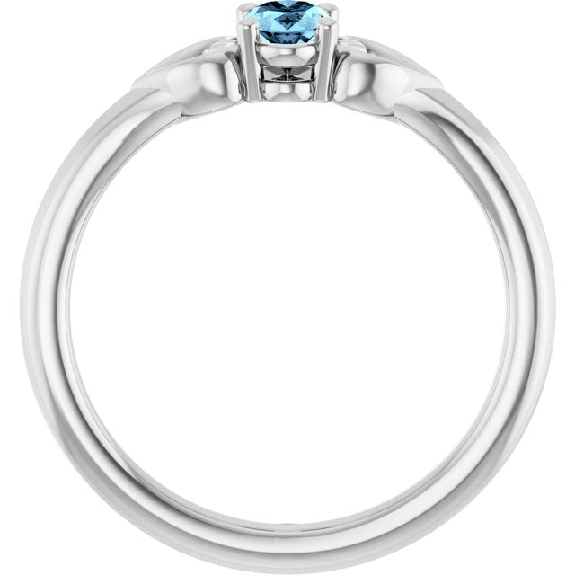 Sterling Silver Imitation Aquamarine Youth Heart Ring