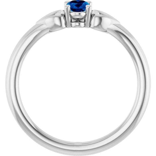 14K White Lab-Grown Blue Sapphire Youth Heart Ring