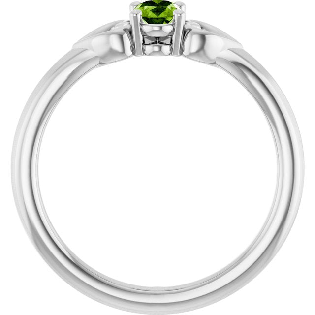 Sterling Silver Natural Peridot Youth Heart Ring