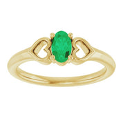 14K Yellow Natural Emerald Youth Heart Ring