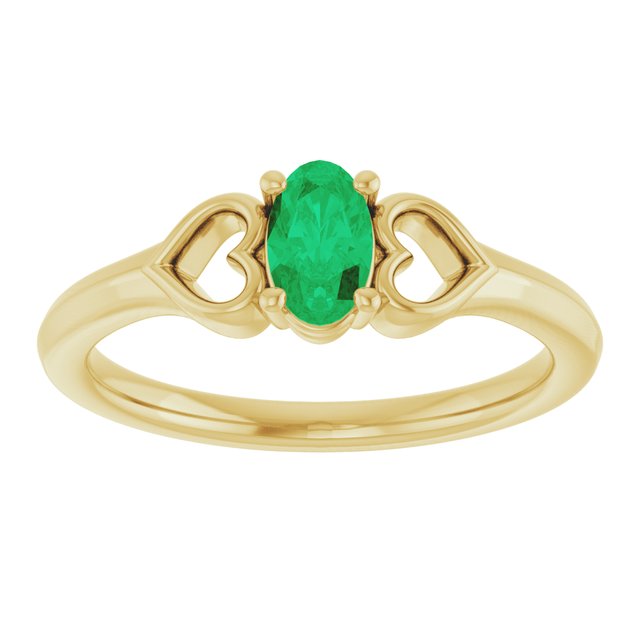 14K Yellow Natural Emerald Youth Heart Ring