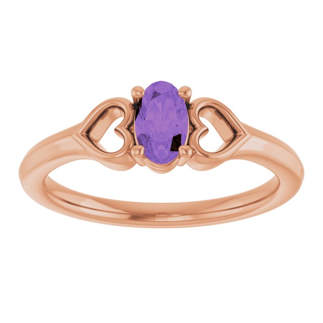 14K Rose Natural Amethyst Youth Heart Ring