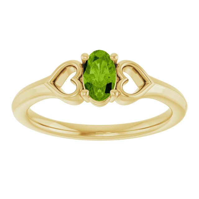 14K Yellow Natural Peridot Youth Heart Ring